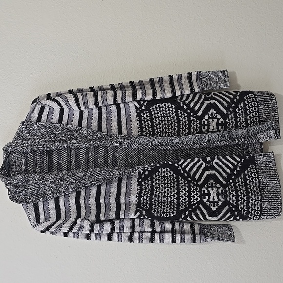 Ecote - SW Longline Open Front Cardigan | M | Gray, Black, & White Stripes - Picture 1 of 9